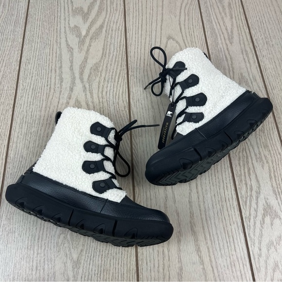 Sorel Explorer II Joan Cozy Leather Faux Shearling Boots 6.5 Black/Sea Salt $165 - Picture 6 of 10